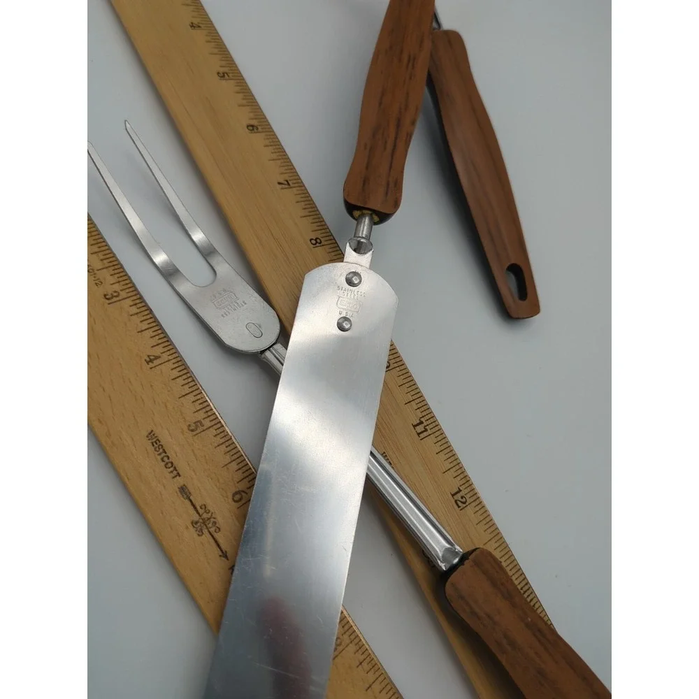 Vtg EKCO Stainless Cooking Utensils Woodgrain‎ Faux Wood Set of 3 Retro USA